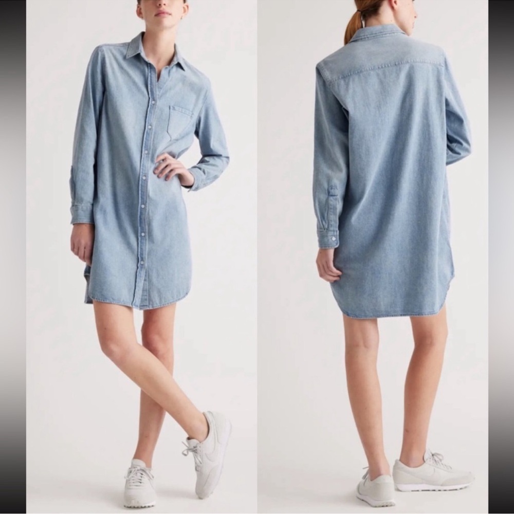 Quince Light Blue Denim Shirt Dress, Size M